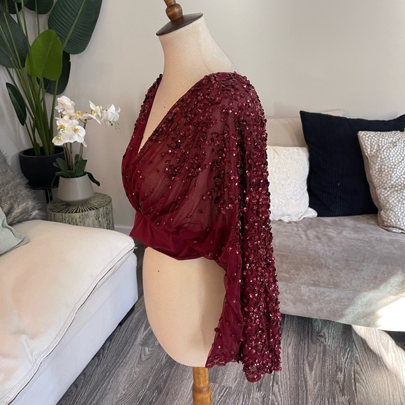 Sheer wine sequin body suit - Picture 6 of 7